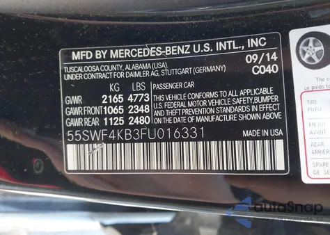 2015 Mercedes-Benz C 300 4Matic from USA, damaged, VIN 55SWF4KB3FU016331